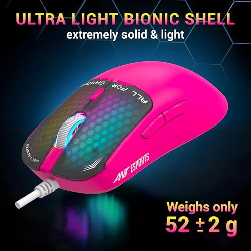 Ant Esports Virtus100 Wired RGB Gaming Mouse | Light Weight |6D Durable Buttons | High Performance Up to 12800 DPI 1000Hz Polling Rate | AI Sensor | 20M Click | Software Support Esports Mouse_ Pink - Image 4