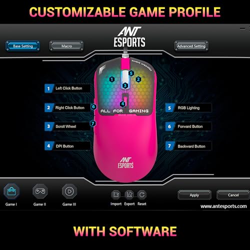 Ant Esports Virtus100 Wired RGB Gaming Mouse | Light Weight |6D Durable Buttons | High Performance Up to 12800 DPI 1000Hz Polling Rate | AI Sensor | 20M Click | Software Support Esports Mouse_ Pink - Image 5