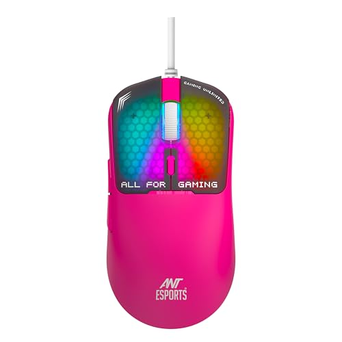 Ant Esports Virtus100 Wired RGB Gaming Mouse | Light Weight |6D Durable Buttons | High Performance Up to 12800 DPI 1000Hz Polling Rate | AI Sensor | 20M Click | Software Support Esports Mouse_ Pink - Image 1