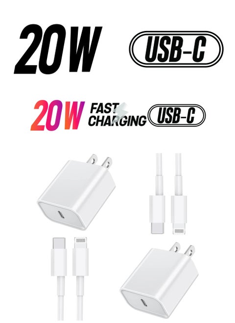 2 Pack 20W USB C Power Delivery Wall Charger Plug with 6FT Type C to Lightning Quick Charge Data Sync Cord for iPhone 13/12/11/XS/XR/SE