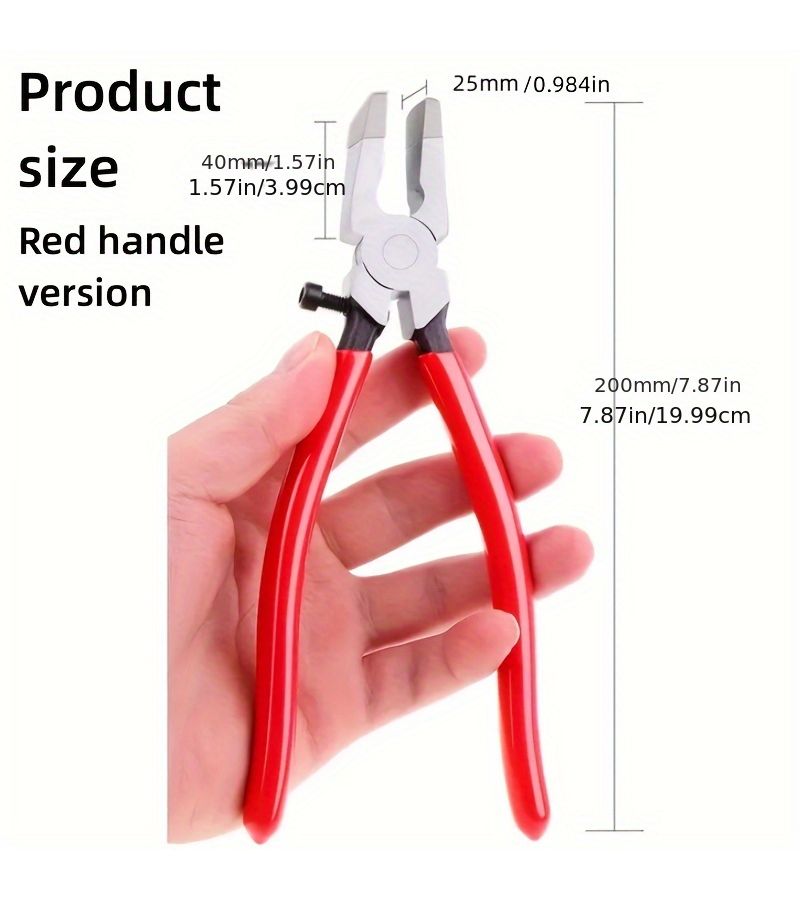كماشة زجاج حمراء مقاس 8 بوصة بطرف مطاطي لكسر البلاط الملون، أنف مسطح ثقيل - Image 3