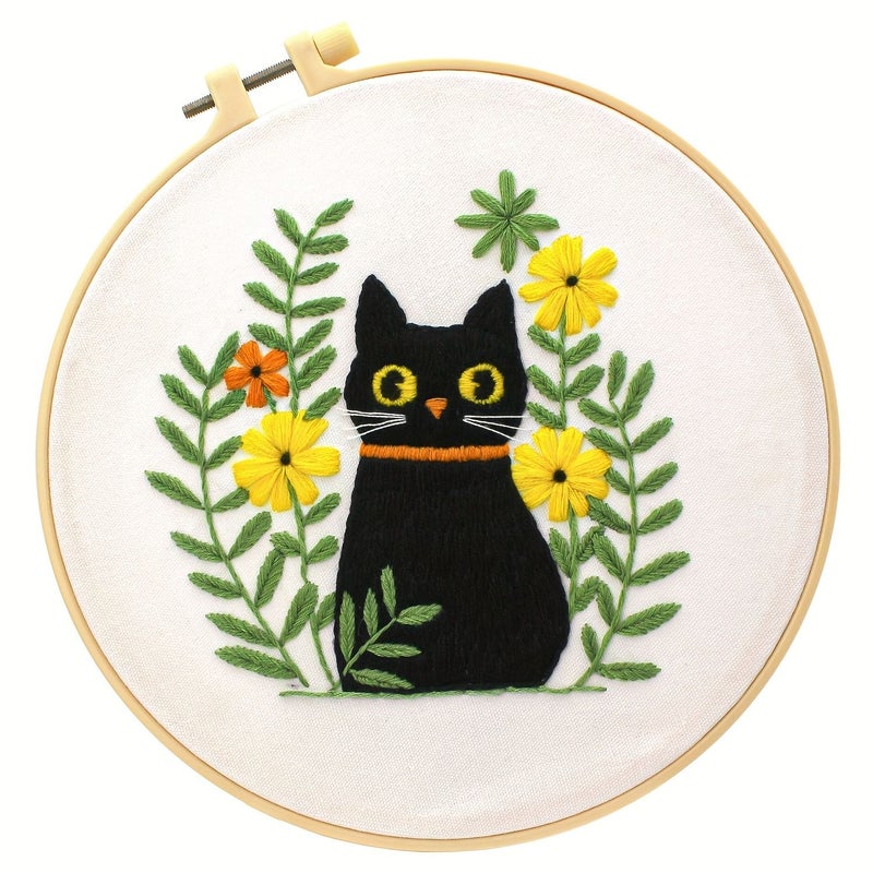 1pc Small Fish Embroidery Kit 20x20cm 7.9x7.9inches Fish Cat And Plant Pattern Needle Craft Handmade DIY Art For Adult Beginners With Instructions Embroidery Hoop Thread And Needles - Image 3