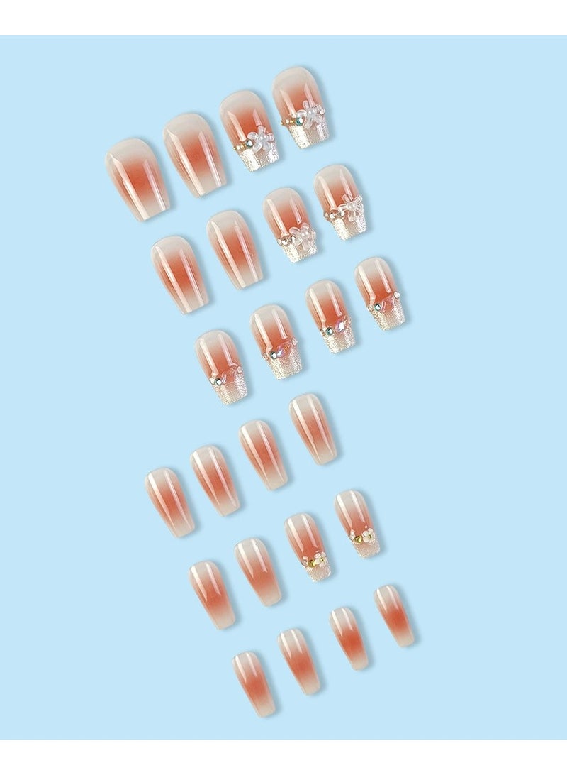 Goolsky Cat Eye Jelly Press On Nails – Blush Pink Crystal Flower Tips Handmade Gel Fake Nails, Sweet Style - Image 4