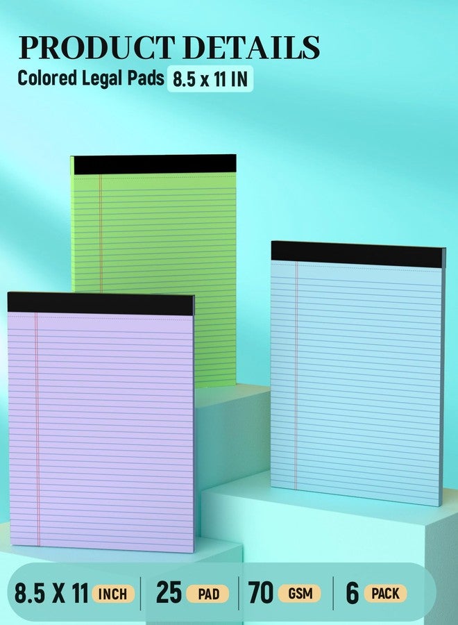 Aidunmis Legal Pads 8.5 x 11 In, Colored Legal Pads, 6 Pack Note Pads 8.5 x 11 Writing Paper, College Ruled Notepad with Sturdy Back, Perforated Writing Pad Lined Paper, Memo Notepad for Office, School, Home - Image 3