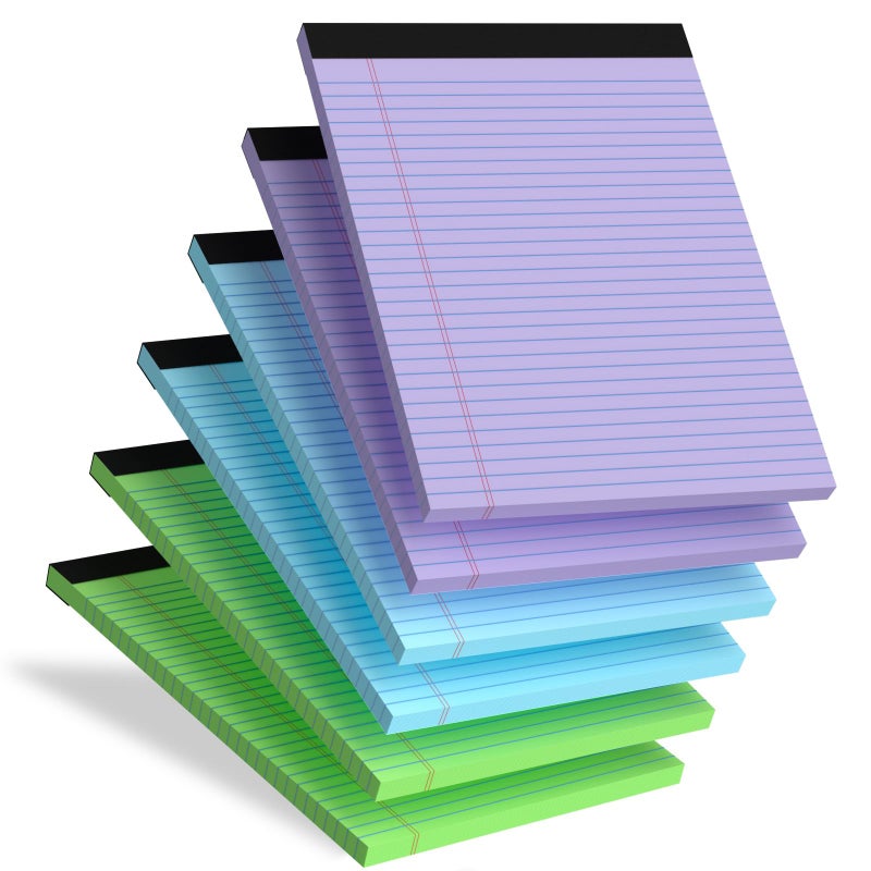 Aidunmis Legal Pads 8.5 x 11 In, Colored Legal Pads, 6 Pack Note Pads 8.5 x 11 Writing Paper, College Ruled Notepad with Sturdy Back, Perforated Writing Pad Lined Paper, Memo Notepad for Office, School, Home - Image 1