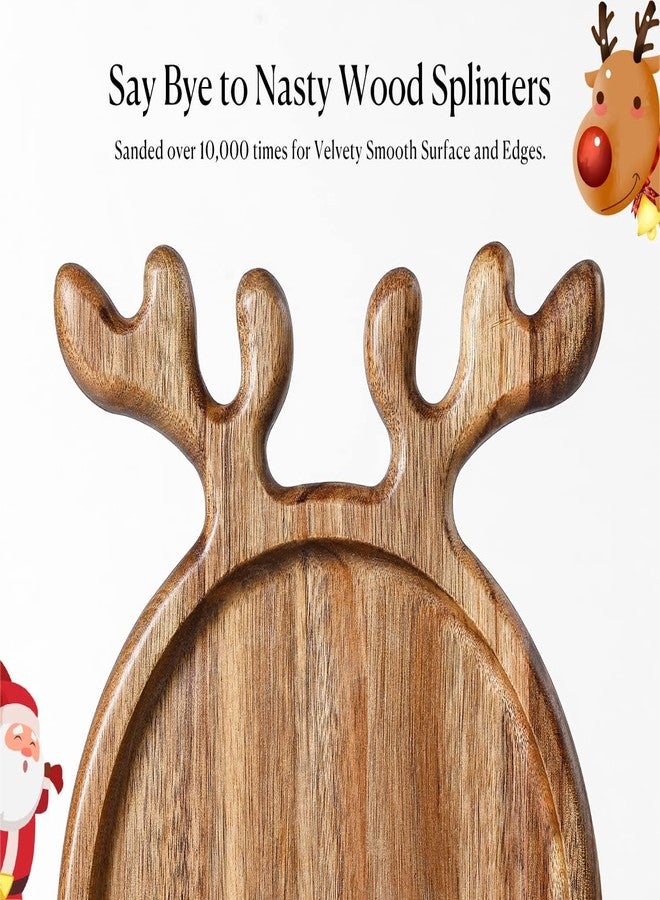 Dofira Acacia Wood Serving Platter, Christmas Decorative Reindeer Antler, 12"x10"Round Wooden Food Dish Display Plate, Charcuterie Board Tray for Cheese Fruit, Kitchen Gift for Mother’s Day (Gift Box) - Image 4