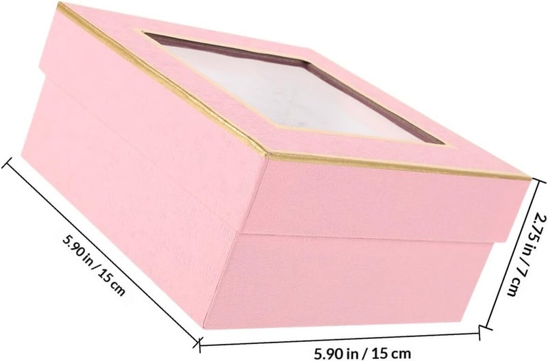 DIYEAH Valentine’s Day Wedding Present Box Pink 15x15x7cm Floral Packaging Box with Window for Flower Bouquets Birthday and Special Occasion Wrapping - Image 2