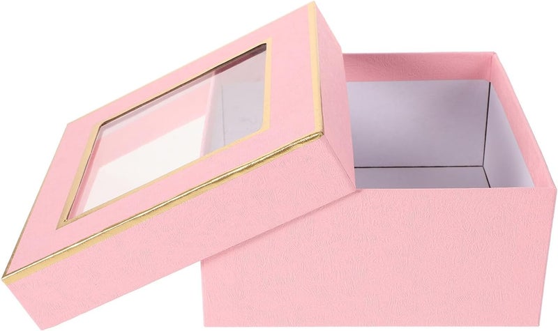 DIYEAH Valentine’s Day Wedding Present Box Pink 15x15x7cm Floral Packaging Box with Window for Flower Bouquets Birthday and Special Occasion Wrapping - Image 1