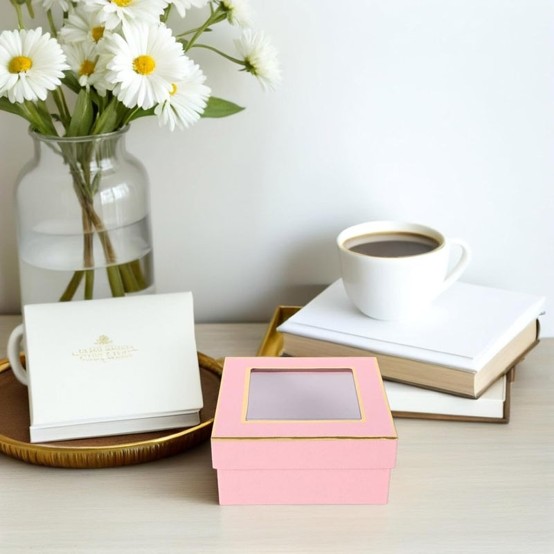 DIYEAH Valentine’s Day Wedding Present Box Pink 15x15x7cm Floral Packaging Box with Window for Flower Bouquets Birthday and Special Occasion Wrapping - Image 5