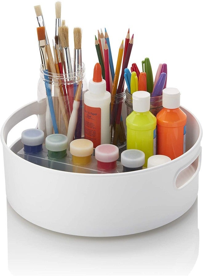 360° Rotating Kitchen Organizer Tray, Plastic Multi-Purpose Round Storage Turntable Tray with Handles, Tray for Kitchen, Craft Supplies, Cosmetic (Size- 23L x 23B x 7.5H cm)- Pack of 1 - Image 1