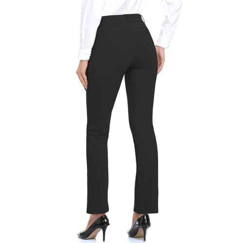 HISKYWIN Womens Dress Pants Yoga Work Office Business Casual Slacks Stretch Bootcut Petite Golf Pants with Pockets Zipper Fly HF833A-Black-M - Image 4