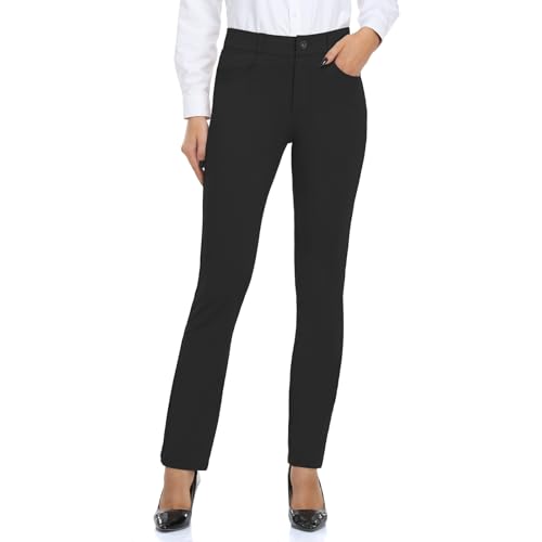 HISKYWIN Womens Dress Pants Yoga Work Office Business Casual Slacks Stretch Bootcut Petite Golf Pants with Pockets Zipper Fly HF833A-Black-M - Image 2
