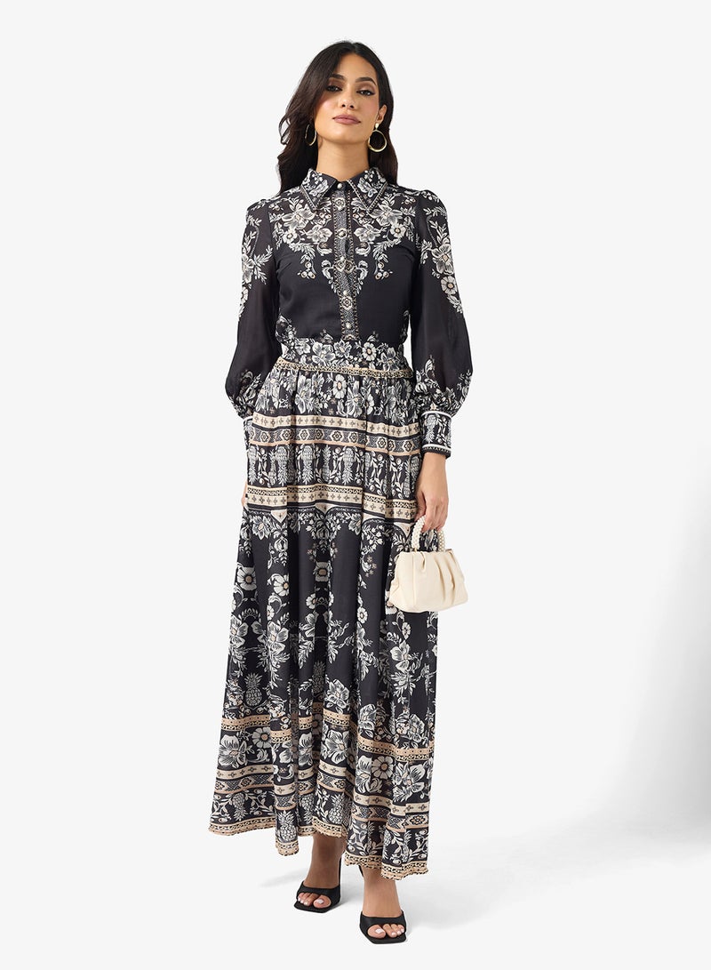 خزانة طقم بلوزة وتنورة مطبوعة - Image 1