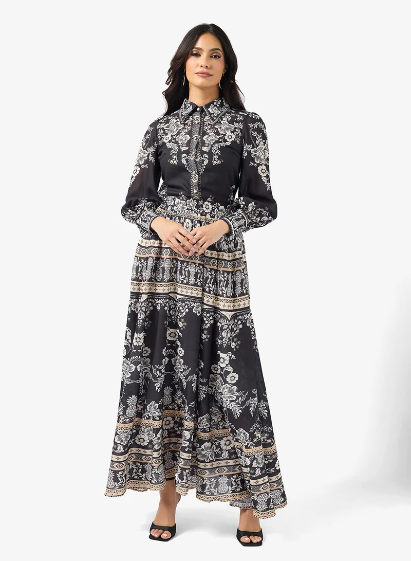 خزانة طقم بلوزة وتنورة مطبوعة