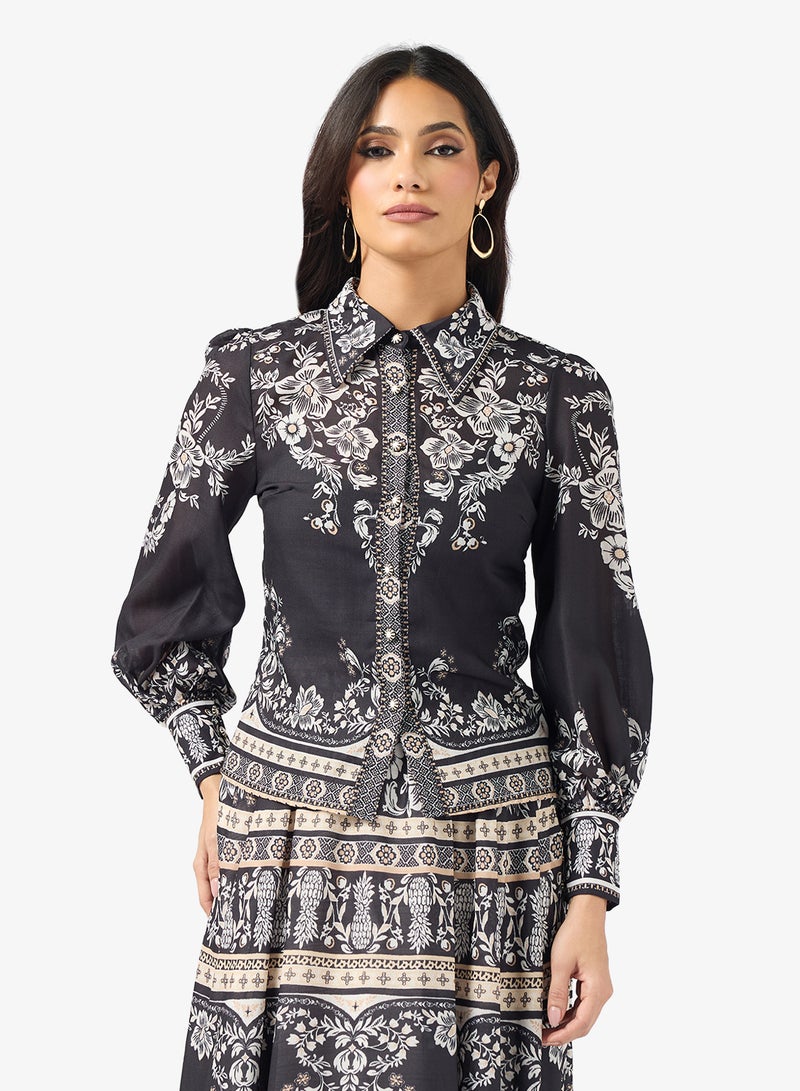 خزانة طقم بلوزة وتنورة مطبوعة - Image 3