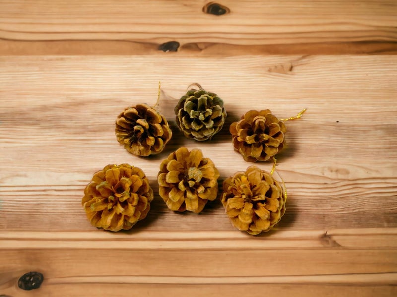 Evisha 12 Golden Wooden Pine Christmas Tree Pine Cones Ornaments Natural Pine Cones Pendant Crafts Wooden Xmas Tree Fall Decorations for Fall Halloween Thanksgiving Christmas Tree Hanging Pine - Image 3