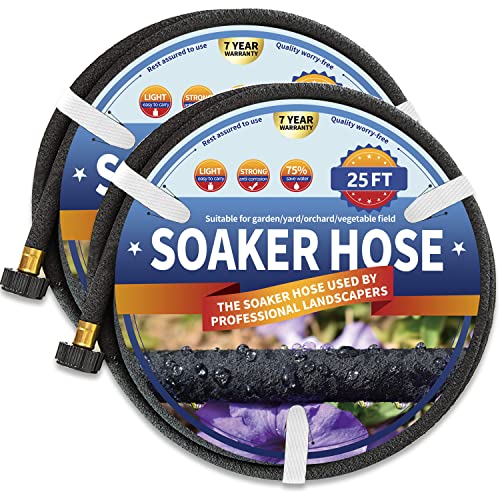Suneed 2 Pack Soaker Hose 25 FT for Garden Bed, 1/2’’ Rubber Garden Soaker Hoses 50 FT, Drip Irrigation Watering Hose for Vegetable, Tree, Lawn Yard(2 Pack 25 FT) - Image 1