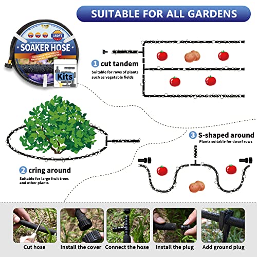 Suneed 2 Pack Soaker Hose 25 FT for Garden Bed, 1/2’’ Rubber Garden Soaker Hoses 50 FT, Drip Irrigation Watering Hose for Vegetable, Tree, Lawn Yard(2 Pack 25 FT) - Image 4