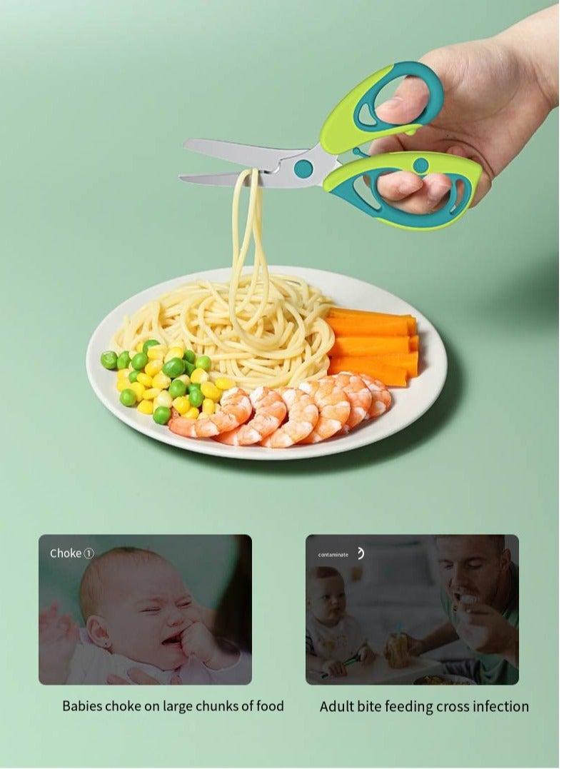 أطفال الهوغوز مقص طعام من الفولاذ المقاوم للصدأ منتجات الأم والطفل قطع خضروات ومقص تغذية منزلي محمول (أخضر) متعدد الوظائف - Image 2