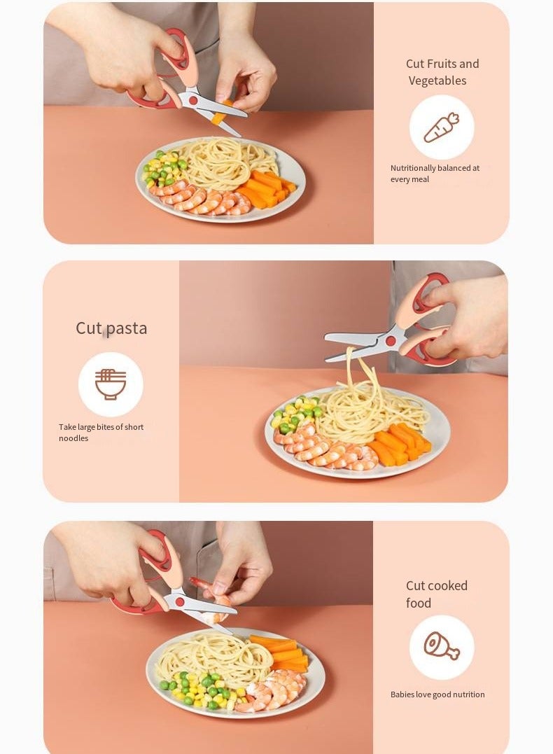 أطفال الهوغوز مقص طعام من الفولاذ المقاوم للصدأ منتجات الأم والطفل قطع خضروات ومقص تغذية منزلي محمول (أخضر) متعدد الوظائف - Image 3