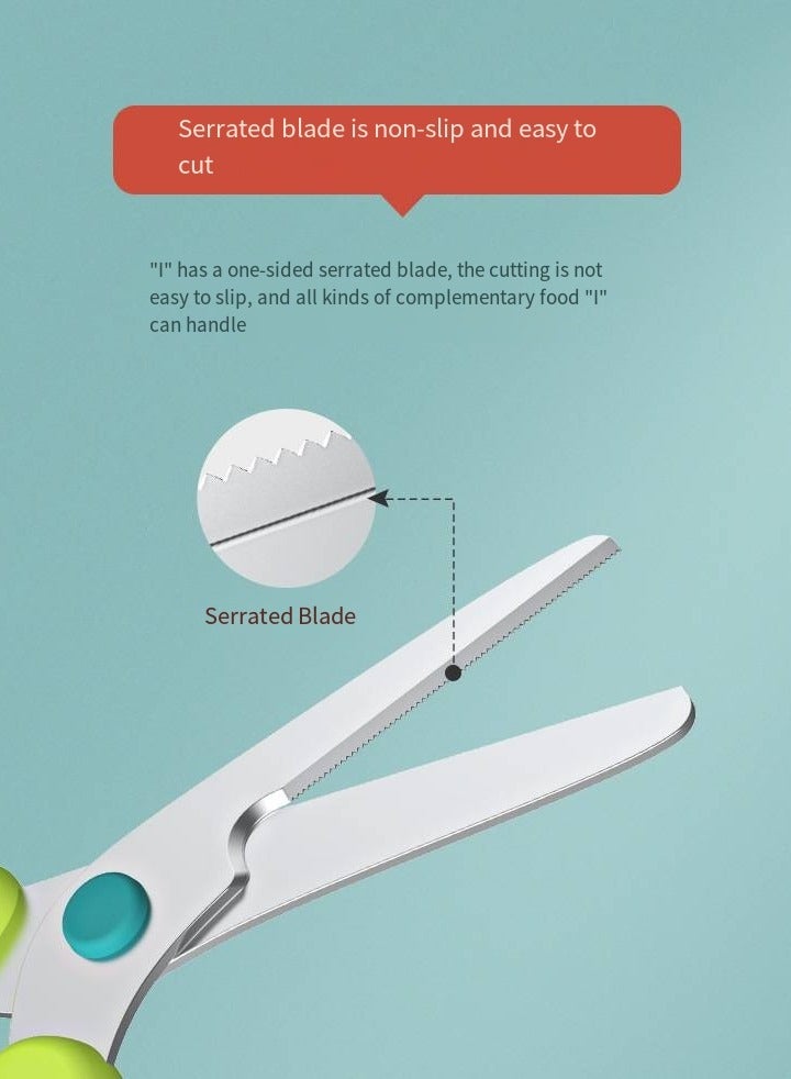 أطفال الهوغوز مقص طعام من الفولاذ المقاوم للصدأ منتجات الأم والطفل قطع خضروات ومقص تغذية منزلي محمول (أخضر) متعدد الوظائف - Image 4