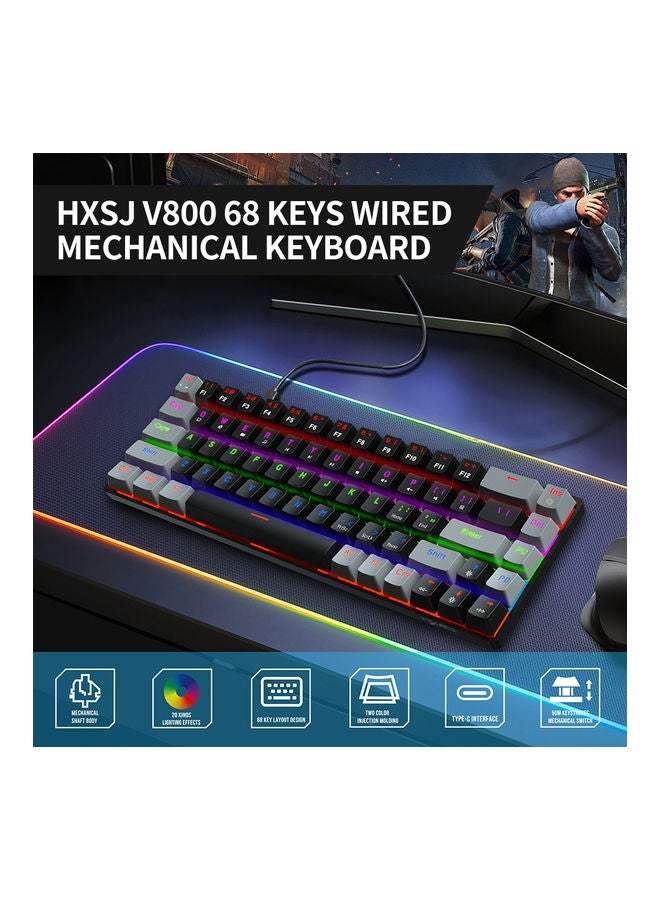 إتش إكس إس جيه لوحة مفاتيح سلكية للألعاب RGB مزودة بـ 68 مفتاح مع كابل type-c قابل للفصل ومفاتيح مصنوعة من مادة ABS أسود - Image 4
