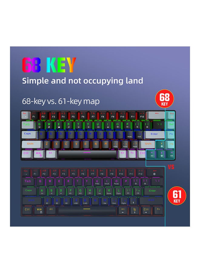 إتش إكس إس جيه لوحة مفاتيح سلكية للألعاب RGB مزودة بـ 68 مفتاح مع كابل type-c قابل للفصل ومفاتيح مصنوعة من مادة ABS أسود - Image 5