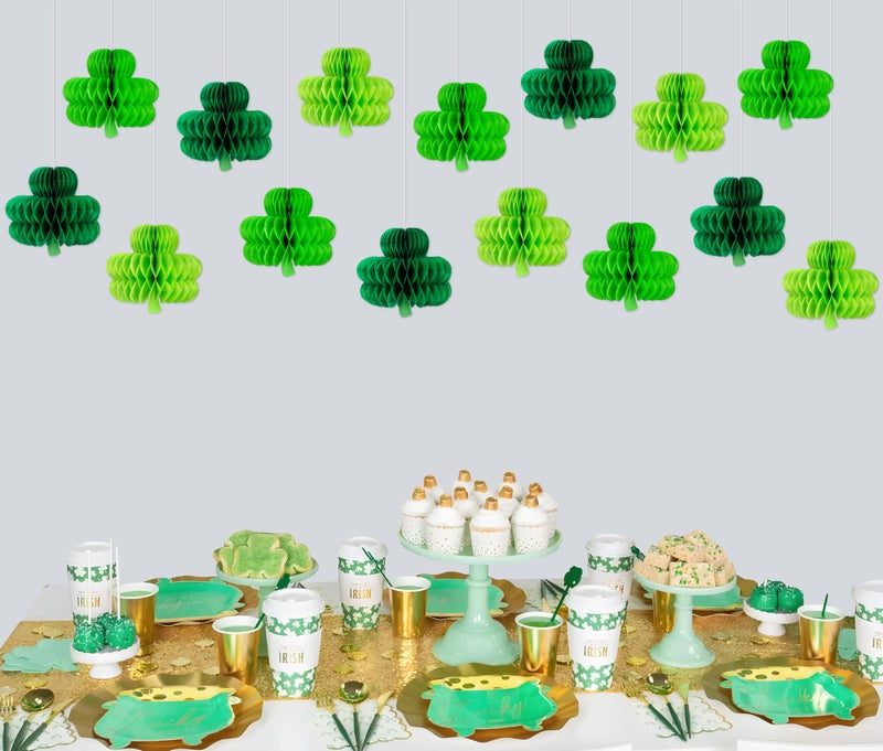 Renbuzhu 15Pcs St Patricks Day Hanging Decorations - Shamrock Honeycomb Paper Irish Ceiling Decor for Table Centerpiece Birthday Party Favor - Image 4