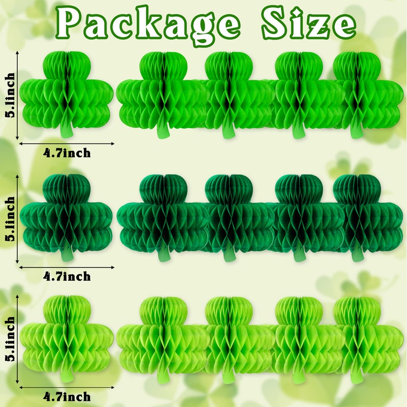 Renbuzhu 15Pcs St Patricks Day Hanging Decorations - Shamrock Honeycomb Paper Irish Ceiling Decor for Table Centerpiece Birthday Party Favor - Image 3