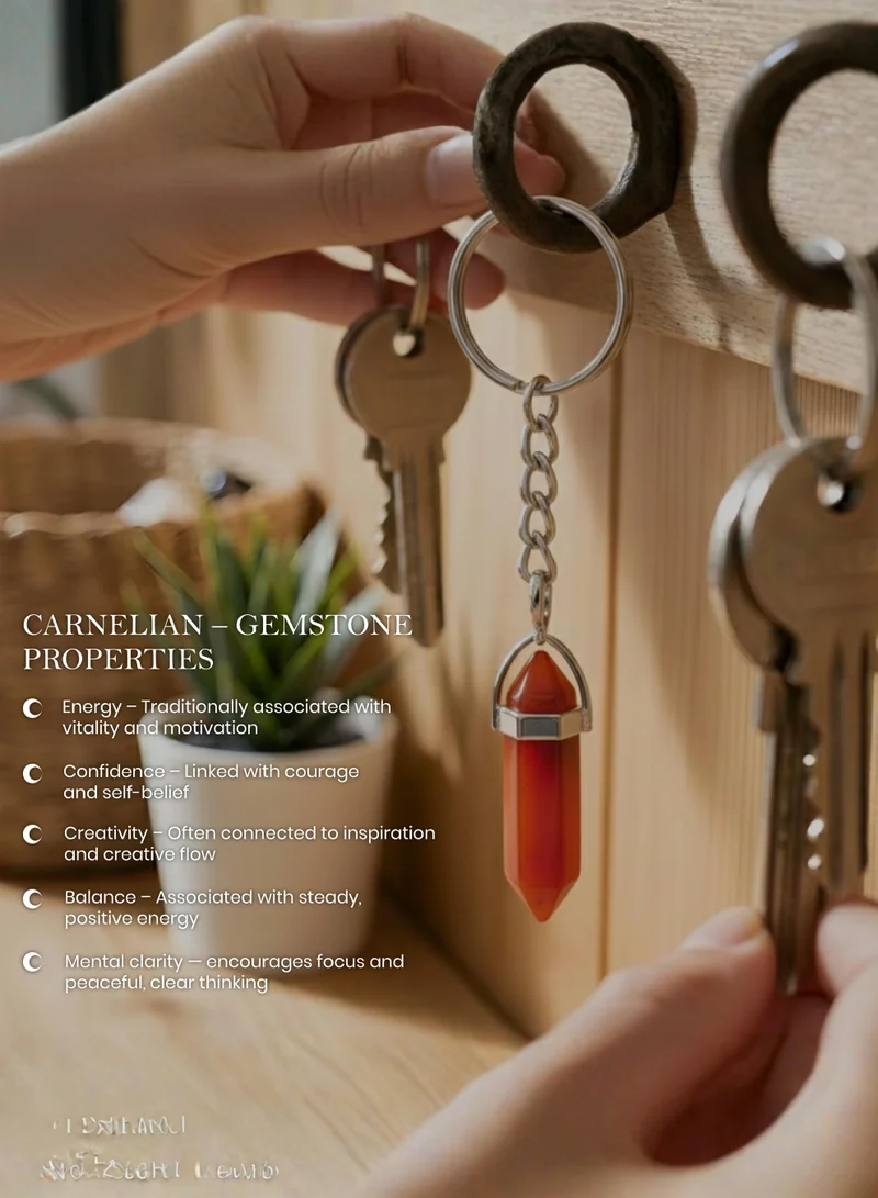 British Fossils Carnelian Crystal Energy Carnelian Keyring for Women | Best Price UAE