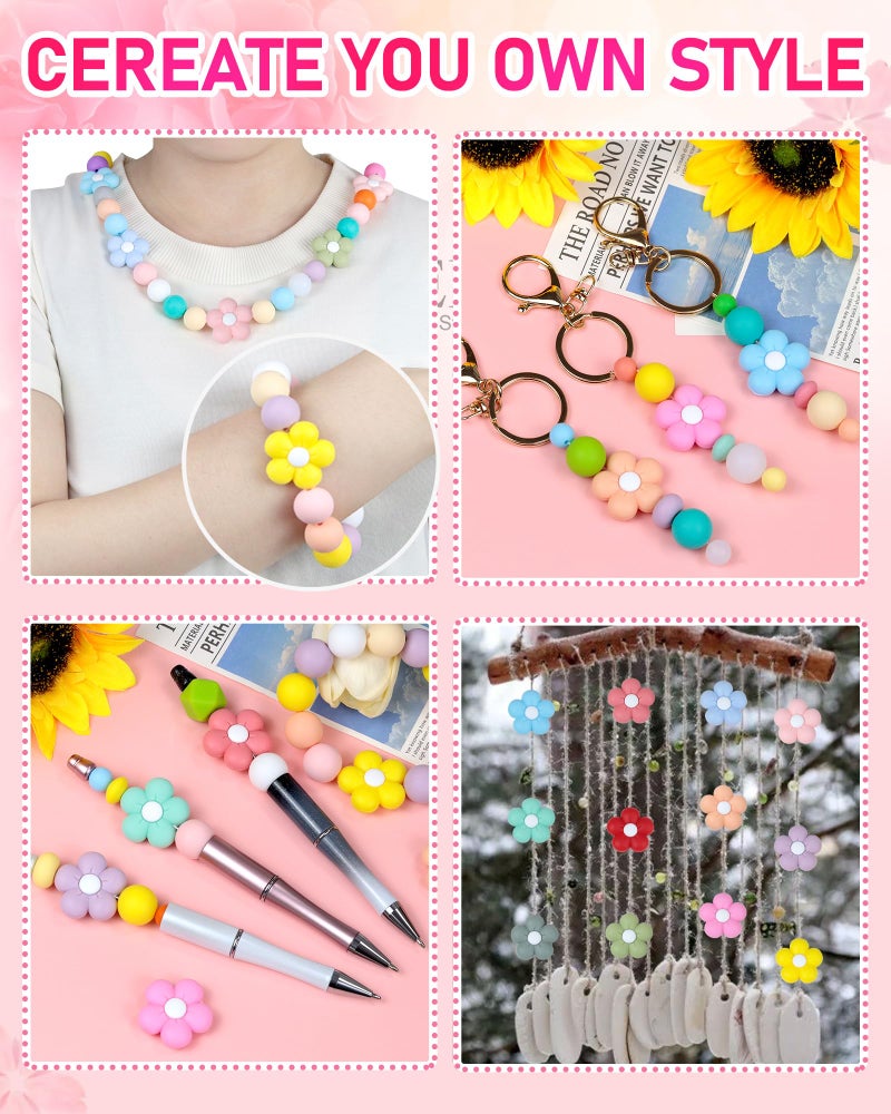 FIVEIZERO 24PCS FIVEIZERO Silicone Focal Beads,Flower and Cute Charms for DIY Keychains, Pens, Bracelets, Necklaces, Lanyards, Beaded Pens, and Crafting Supplies,Ideal for Keychain Making and Creative Designs - Image 5