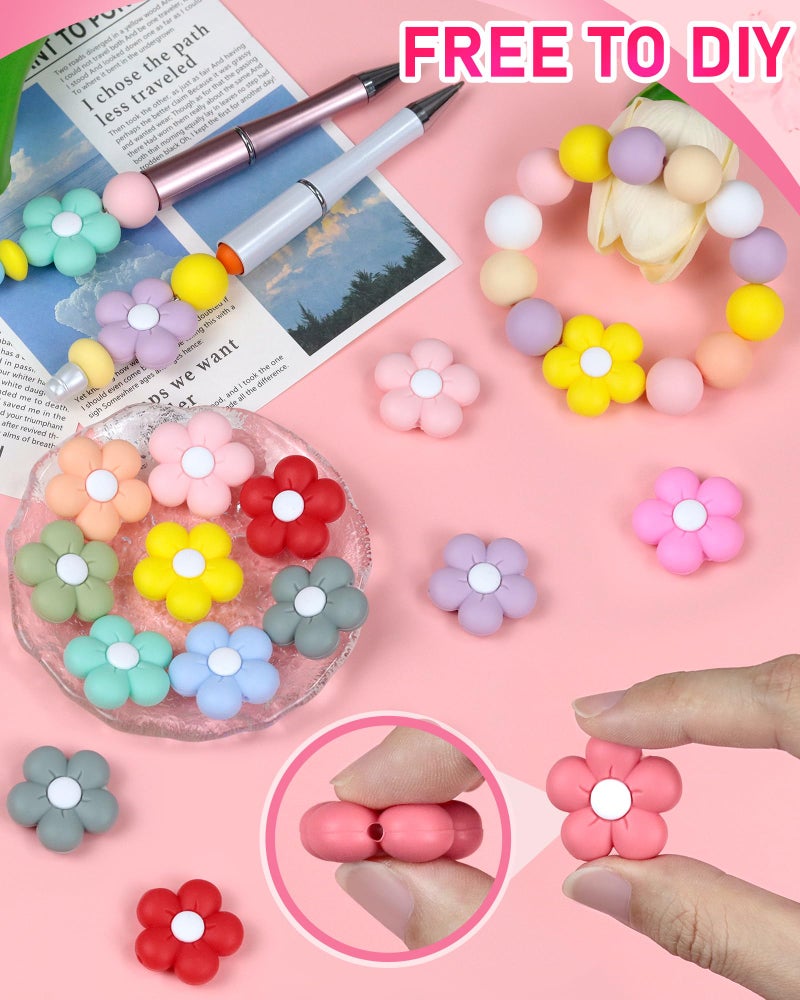 FIVEIZERO 24PCS FIVEIZERO Silicone Focal Beads,Flower and Cute Charms for DIY Keychains, Pens, Bracelets, Necklaces, Lanyards, Beaded Pens, and Crafting Supplies,Ideal for Keychain Making and Creative Designs - Image 4