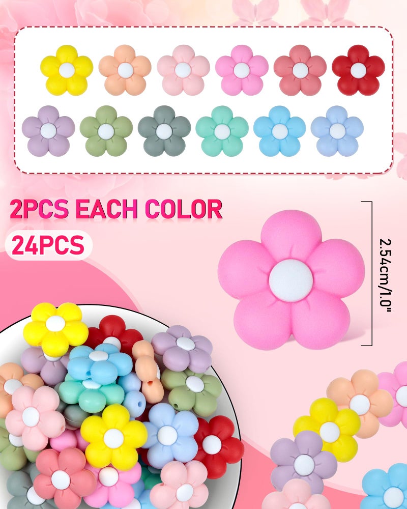 FIVEIZERO 24PCS FIVEIZERO Silicone Focal Beads,Flower and Cute Charms for DIY Keychains, Pens, Bracelets, Necklaces, Lanyards, Beaded Pens, and Crafting Supplies,Ideal for Keychain Making and Creative Designs - Image 2