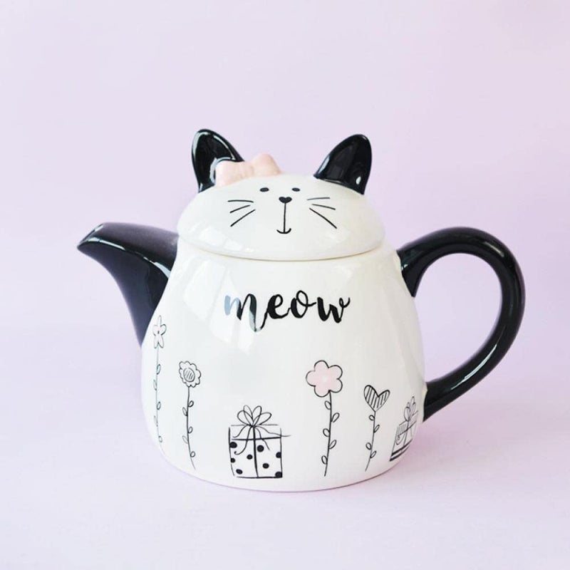 Gaolinci Cute Cat Ceramic Teapot, 18 Oz Watter Pot, Flower Teapot - Image 2