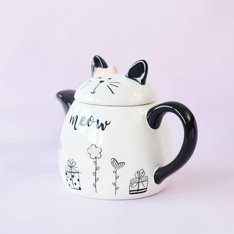 Gaolinci Cute Cat Ceramic Teapot, 18 Oz Watter Pot, Flower Teapot - Image 3