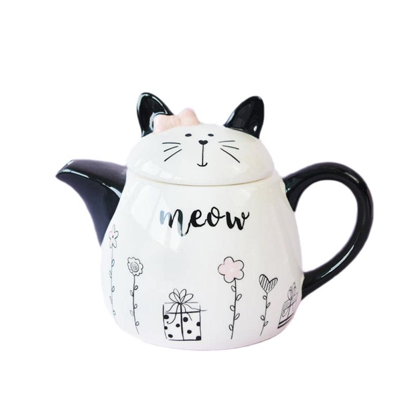 Gaolinci Cute Cat Ceramic Teapot, 18 Oz Watter Pot, Flower Teapot - Image 1