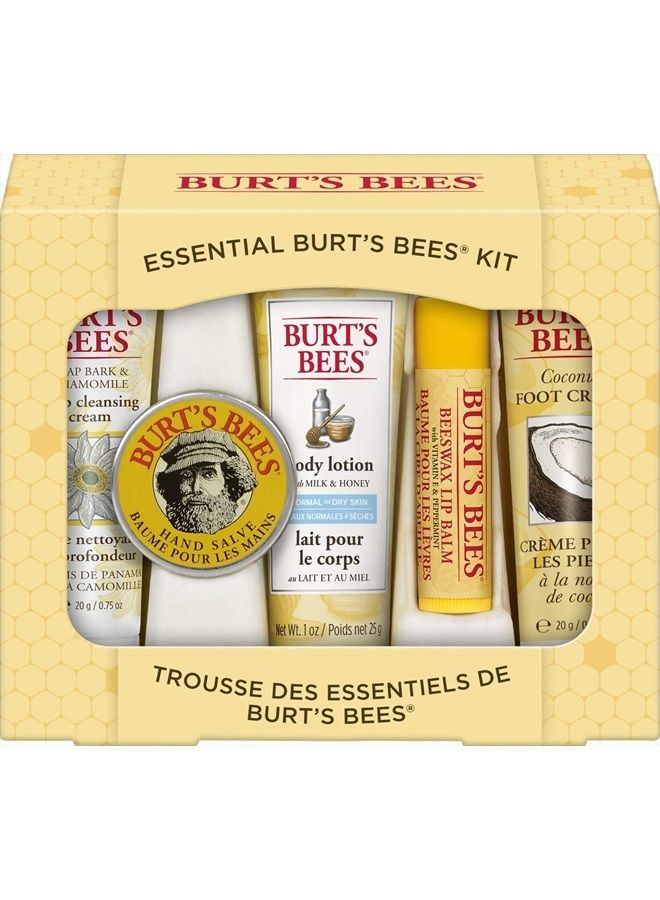 Burt's Bees Essential Gift Set, 5 Travel Size Products - Deep Cleansing Cream, Hand Salve, Body Lotion, Foot Cream and Lip Balm - Image 1