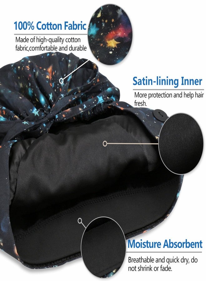 QBA Adjustable Working Cap with Button, Satin Lined Hat, Cotton Working Hat Sweatband, Elastic Bandage Tie Back Hats for Women & Men, One Size, #Satin Canopy of Stars, One size - Image 3