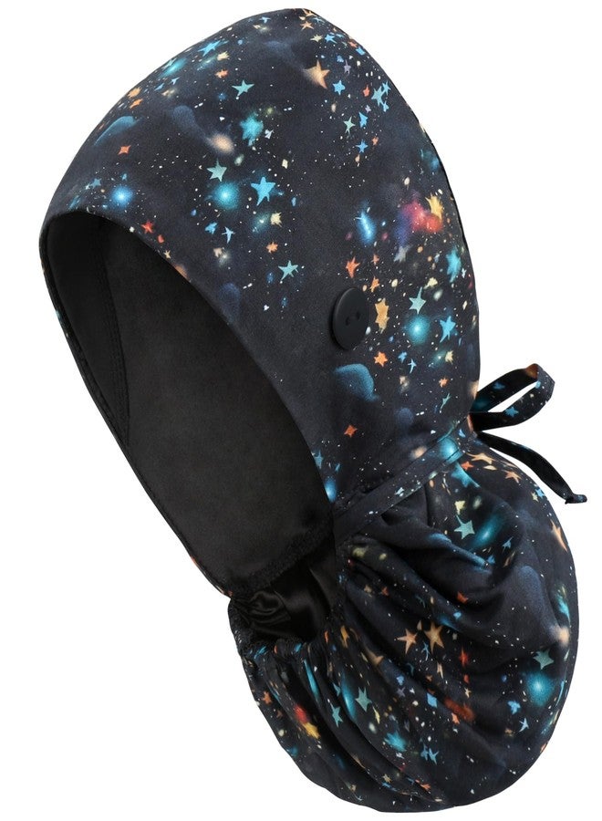 QBA Adjustable Working Cap with Button, Satin Lined Hat, Cotton Working Hat Sweatband, Elastic Bandage Tie Back Hats for Women & Men, One Size, #Satin Canopy of Stars, One size - Image 1