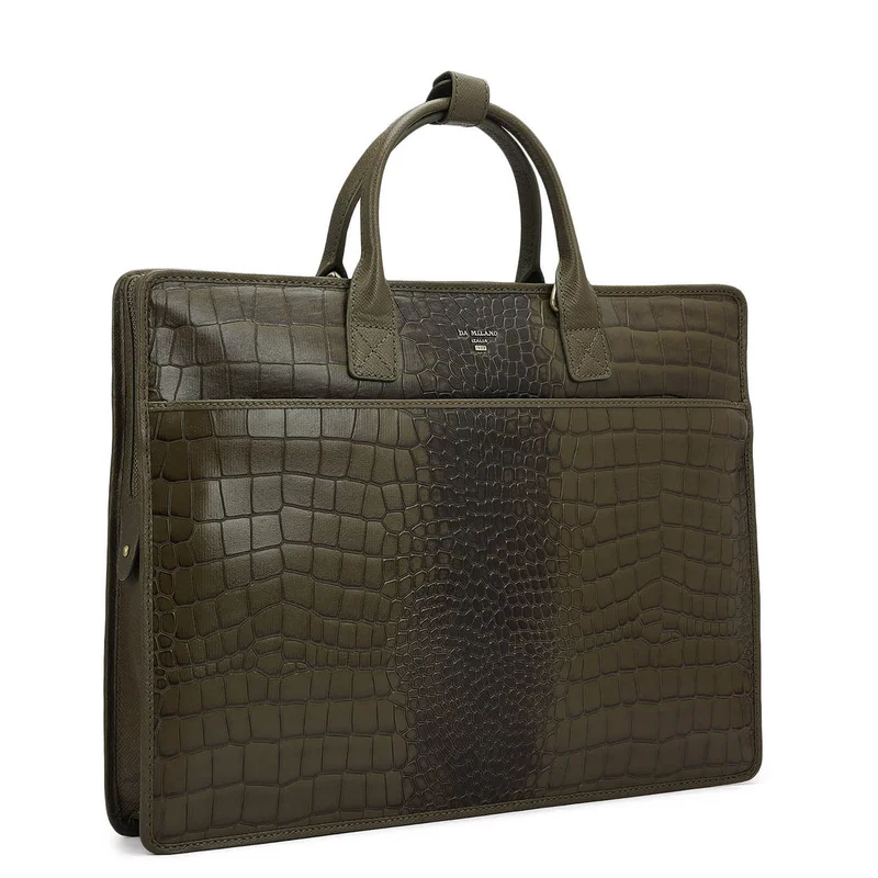 Da Milano Military Green Croco Leather Laptop Sleeve - Military Green  | Best Price UAE
