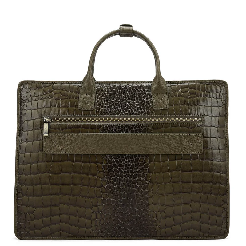 Da Milano Military Green Croco Leather Laptop Sleeve - Military Green  | Best Price UAE