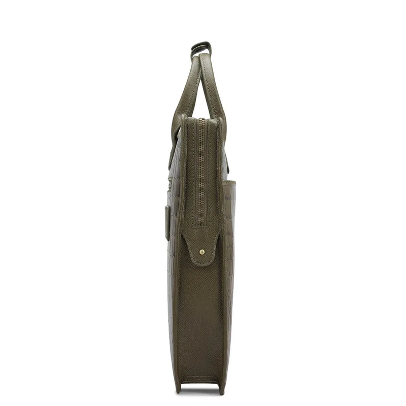 Da Milano Military Green Croco Leather Laptop Sleeve - Military Green  | Best Price UAE