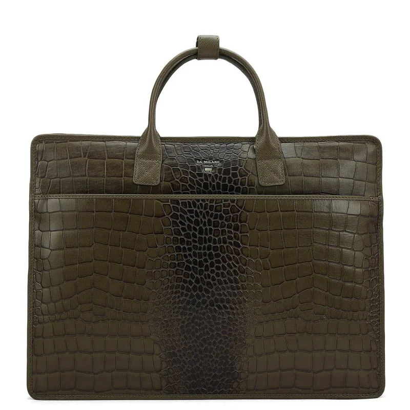 Da Milano Military Green Croco Leather Laptop Sleeve - Military Green  | Best Price UAE