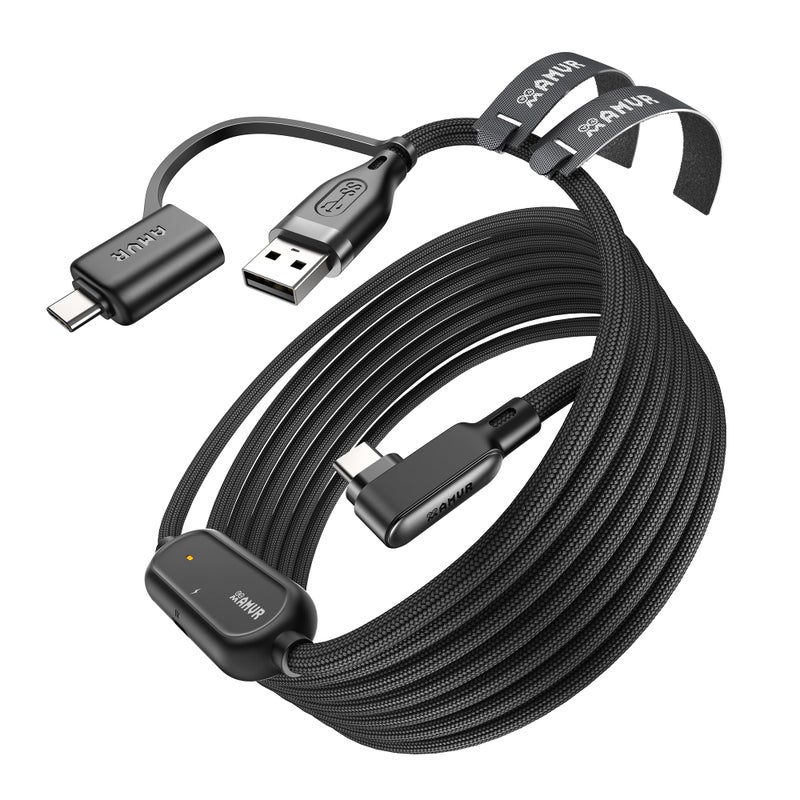 AMVR Link Cable with Charging 16FT Compatible with Meta Quest 3/3S/2/Pico 4 Accessories, Nylon Braided Cable with USB 3.0 A to C Adapter for SteamVR/PCVR, High-Speed Max 5Gbps, Play While Charger - Image 1