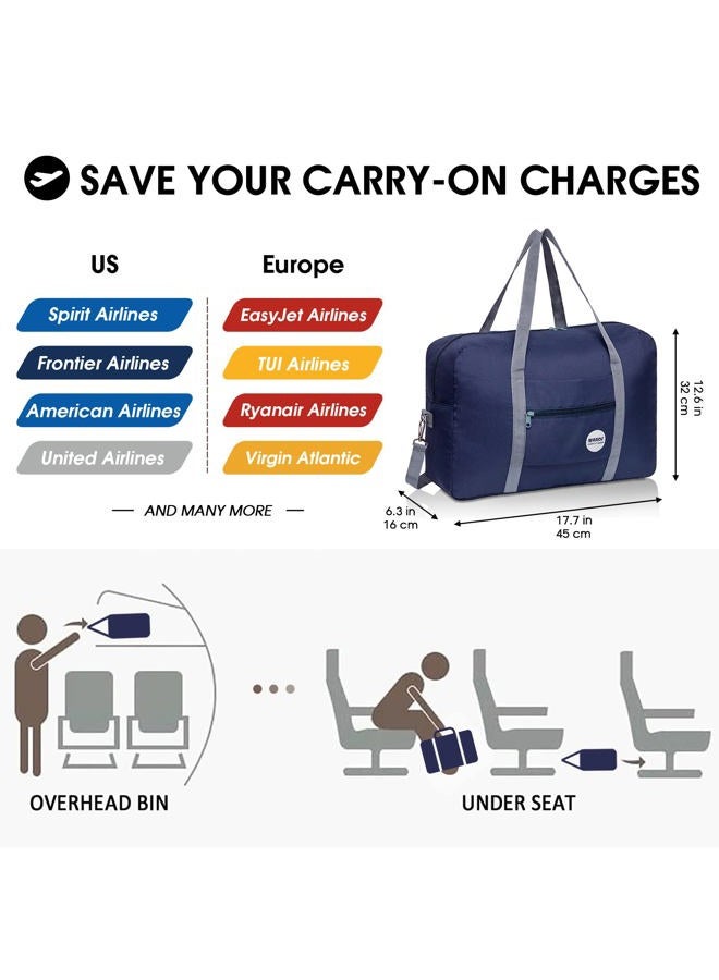 WANDF Cabin Bag 45x36x20 for Easyjet Airlines Underseat Travel Bag Holdall Bag Carry on Hand Luggage Weekend Bag for Women and Men (Dark Blue 25L with Shoulder Strap) - Image 2