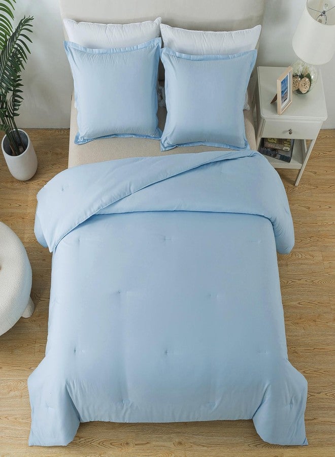 Caressma Full Size Light Blue Comforter Set 3 Pieces, Lightweight Down Alternative Soft Boho Bedding Comforter Set, Breathable Fluffy Microfiber Skin-Friendly Comforter for All Seasons - Image 2