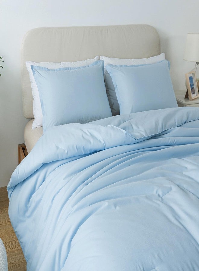 Caressma Full Size Light Blue Comforter Set 3 Pieces, Lightweight Down Alternative Soft Boho Bedding Comforter Set, Breathable Fluffy Microfiber Skin-Friendly Comforter for All Seasons - Image 5