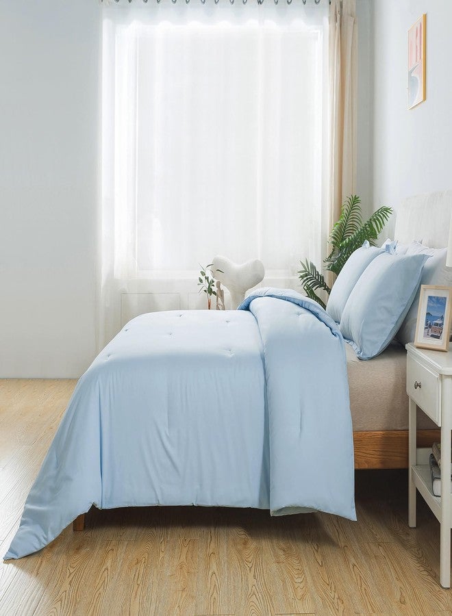 Caressma Full Size Light Blue Comforter Set 3 Pieces, Lightweight Down Alternative Soft Boho Bedding Comforter Set, Breathable Fluffy Microfiber Skin-Friendly Comforter for All Seasons - Image 3
