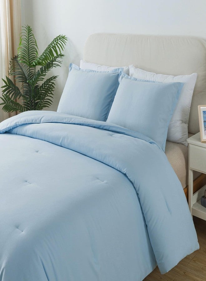 Caressma Full Size Light Blue Comforter Set 3 Pieces, Lightweight Down Alternative Soft Boho Bedding Comforter Set, Breathable Fluffy Microfiber Skin-Friendly Comforter for All Seasons - Image 4