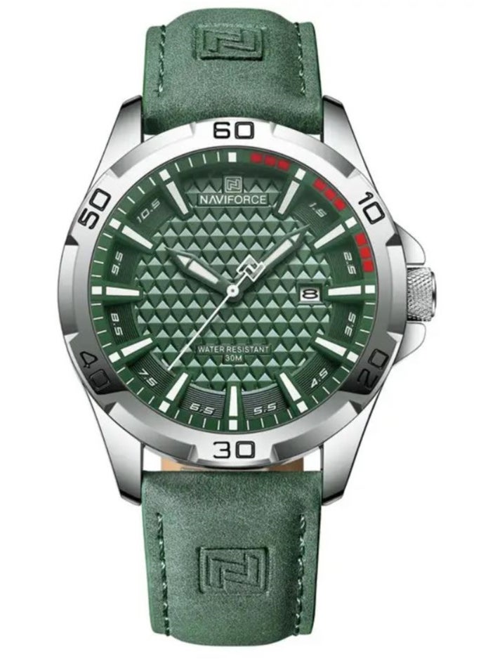 NAVIFORCE - Leather Strap Sports Design Analog Wrist Watch For Men NF8023 S/GN/GN - Image 1